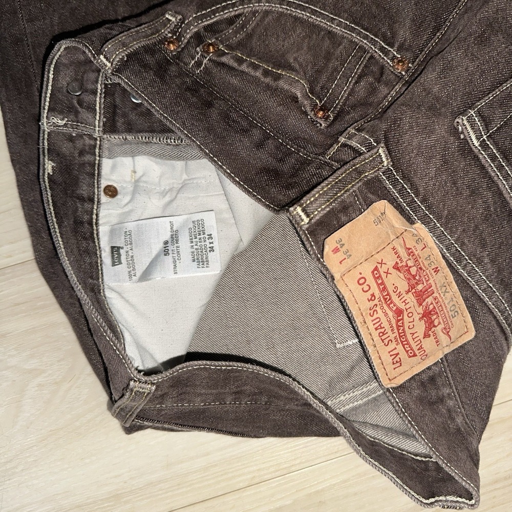 Vintage Levi's 501 Jeans Mens 34x34 (33x31) Brown Denim Button Fly Straight Leg - Picture 5 of 9